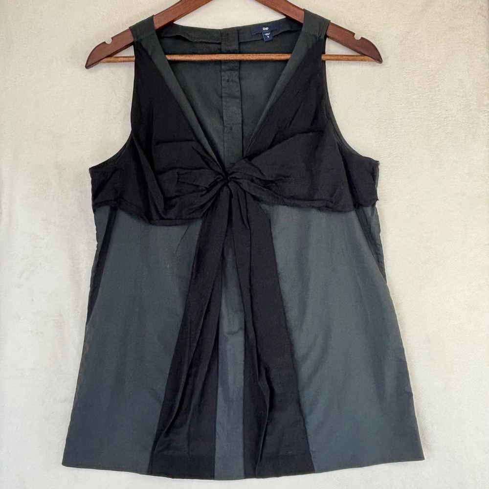 GAP Silk Blouse Sleeveless Top Tank Cotton V Neck Small Black Work Breathable